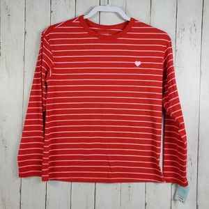 Cat & Jack Long-Sleeve Red Heart Shirt Girls L 10/12 NWT Cotton Polyester